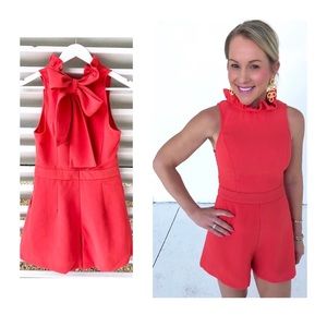 Coral Ruffle Neck Romper by Do+Be